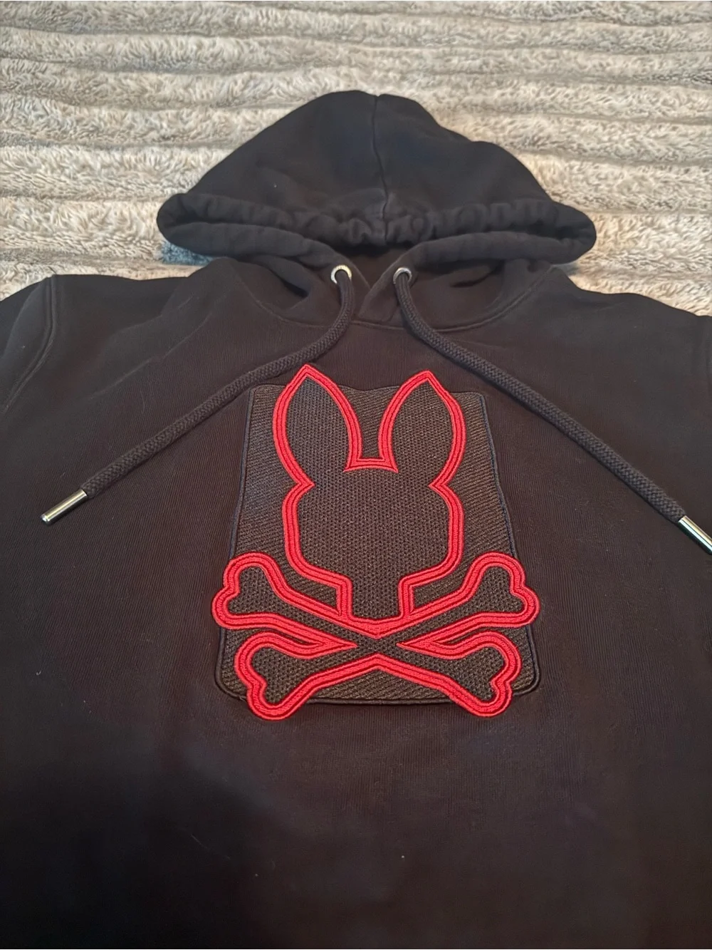 Psycho Bunny Black Hoodie with Red Bunny Skull Emblem